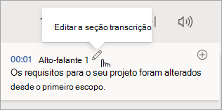 Selecionar Editar seção de transcrição