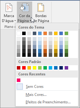 As opções Cor da Página são mostradas