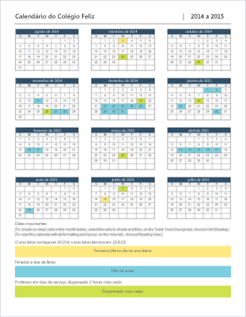 Modelo de calendário