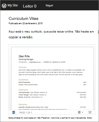 Documento do Word inserido em uma postagem de blog