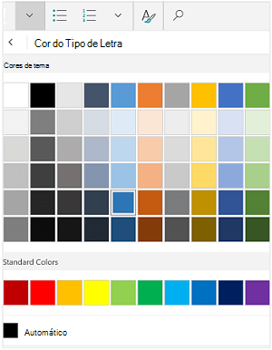 Paleta de cores de fonte do tablet Windows