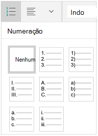 Galeria de estilos de numeração de tablet do Windows