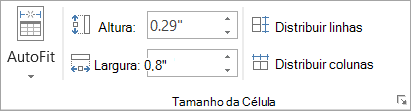 Mostra as opções no grupo Tamanho da Célula.