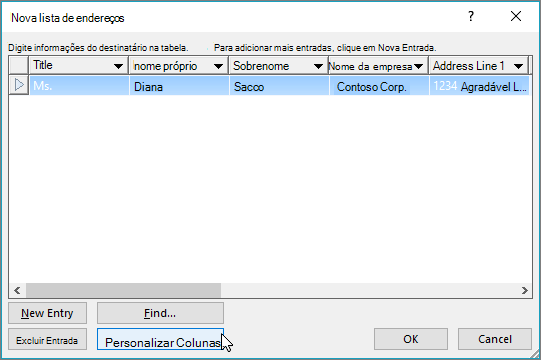 Para adicionar colunas personalizadas à sua lista de email, clique no botão Personalizar colunas.
