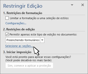 Seletor de seções no painel Restringir seções
