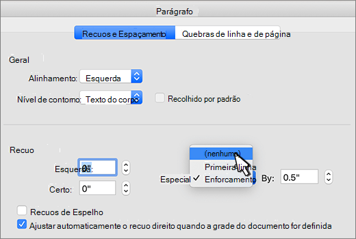 Selecting none for indent