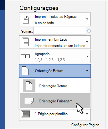Orientação da página de impressão