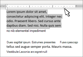 Marcador de recuo direito na régua