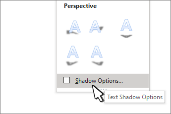 Opções de Sombra de Estilos do WordArt selecionadas