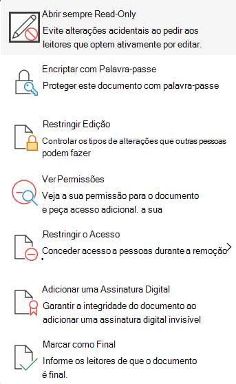 Word Menu que permite marcar/desmarcar a função Always Open Read-Only