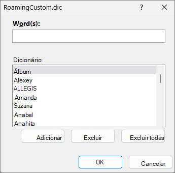 Caixa de diálogo de edição de dicionário