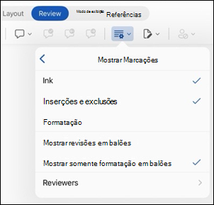 Word para iPad mostrar opções de marcação