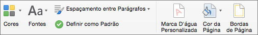 Opções para personalizar um tema na guia Design