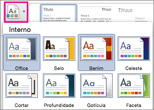 Na guia Design, selecionar Temas