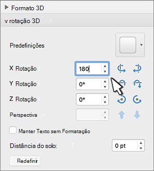 Seção de rotação 3D com rotação X selecionada