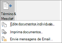 Como parte do Word mesclagem de email, na guia Mailings, no grupo Concluir, escolha Concluir & Mesclagem e escolha uma opção.