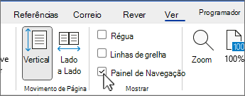 Painel de navegação do Word com a caixa de marca selecionada