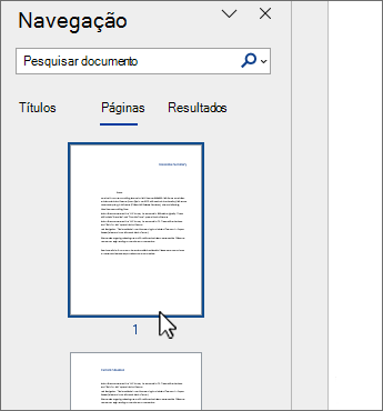 Painel de guia de seleção de página do Word