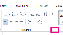 Você pode abrir a caixa de diálogo Parágrafo clicando no ícone de Expandir.