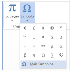 No menu Símbolos, clique em Mais Símbolos.