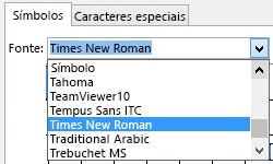 Na guia Símbolos, identifique a fonte.