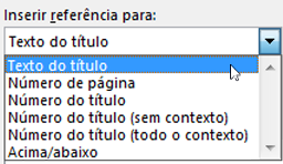 Opções na lista Inserir referências para