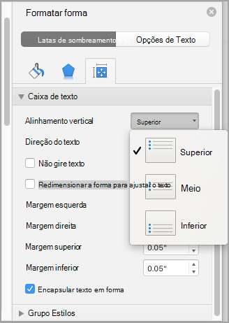 Captura de tela do alinhamento Escolher