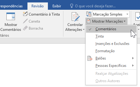 Exibir opções de marcação na guia Revisão