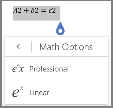 A mostrar formatos de equação matemática