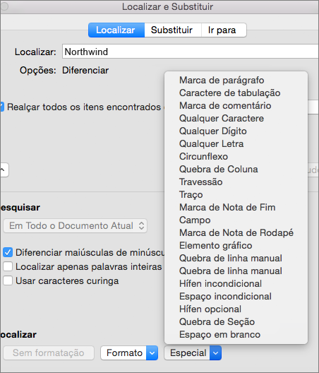 Encontrar caracteres especiais