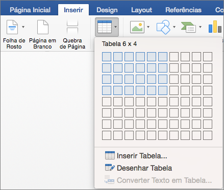 Select the number or rows and columns to quickly insert a table