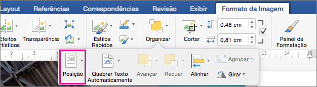 Clique em Posição para definir a posição da tabela em relação ao texto ao redor.