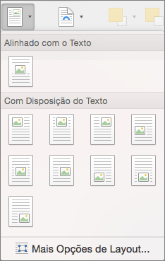 No menu Posição, selecione a posição para a imagem selecionada ou objeto de desenho relativo ao texto ao redor.