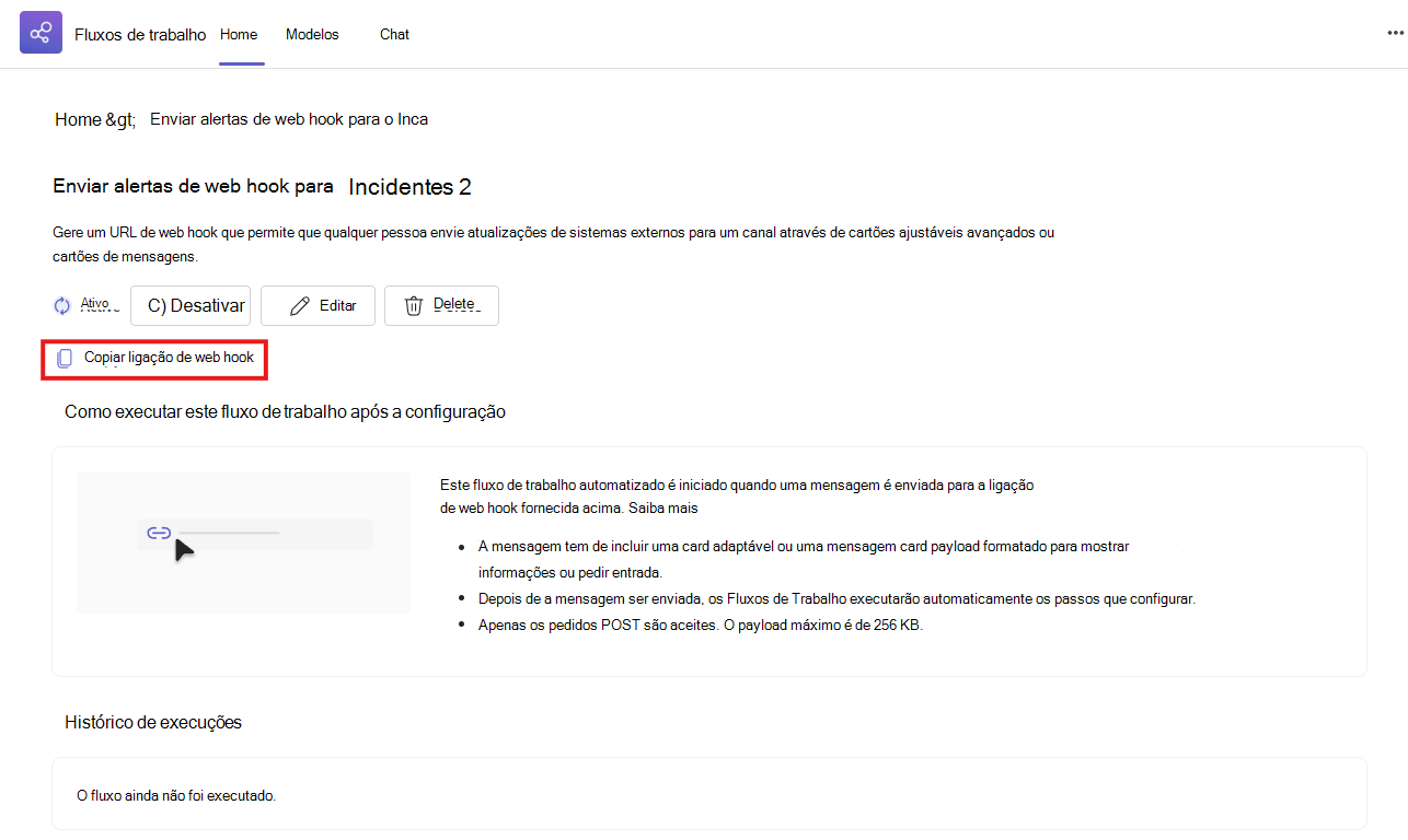 Copiar url do webhook