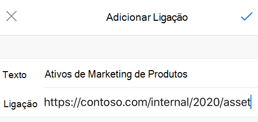 Caixa de diálogo Adicionar Ligação no Outlook para iOS.