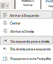 O menu para alinhar texto no OneNote na Web.