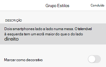A caixa de diálogo Texto Alternativo no Word para iOS.
