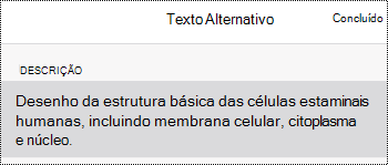 Caixa de diálogo Texto alternativo para imagens no OneNote para iOS.