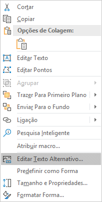 Menu Editar Texto Alternativo para formas do Excel para Win32