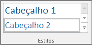 Captura de ecrã a mostrar a seleção de um estilo de título no menu Base.