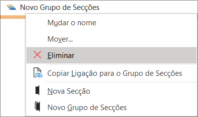 Caixa de diálogo Eliminar grupo de secções no OneNote para Windows