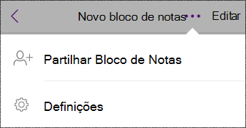 Botão Definições em Blocos de Notas no iPhone.