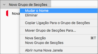 Mudar o nome de um grupo de secções no OneNote para Mac