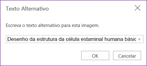 Caixa de diálogo texto alternativo para OneNote na Web
