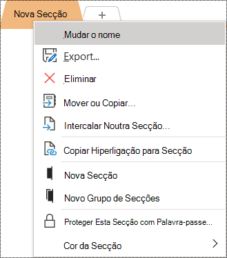 Captura de ecrã a mostrar o menu de contexto com a opção Mudar o Nome selecionada.