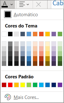 Captura de ecrã a mostrar a opção Cor do Tipo de Letra no menu Base.