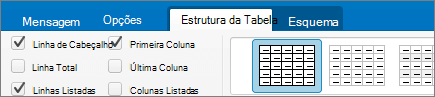 A caixa de verificação Linha de Cabeçalho no Outlook para Mac.