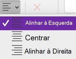 O menu Alinhamento do Parágrafo no OneNote para Mac.