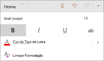 Menu Tipo de Letra no PowerPoint para Android.