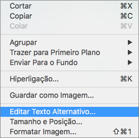Opção Editar Texto Alternativo no menu de contexto do PowerPoint para Mac